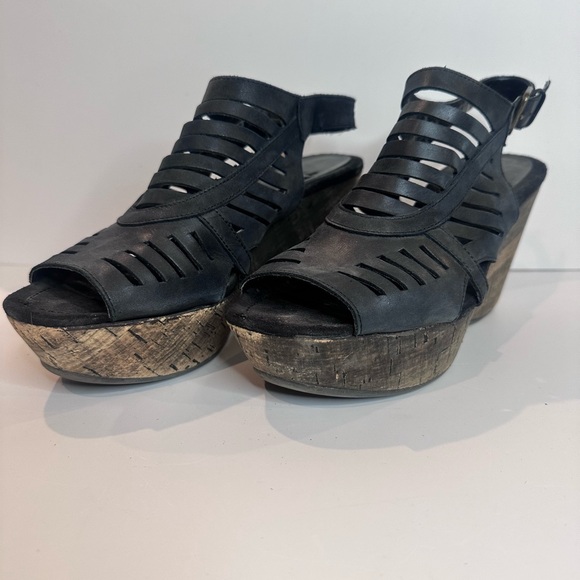 Nine West Black Ebah Gladiator Cork Wedge - Picture 2 of 9